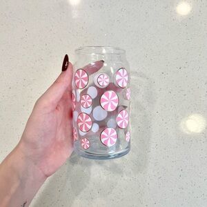 Christmas Peppermint glass iced coffee cup